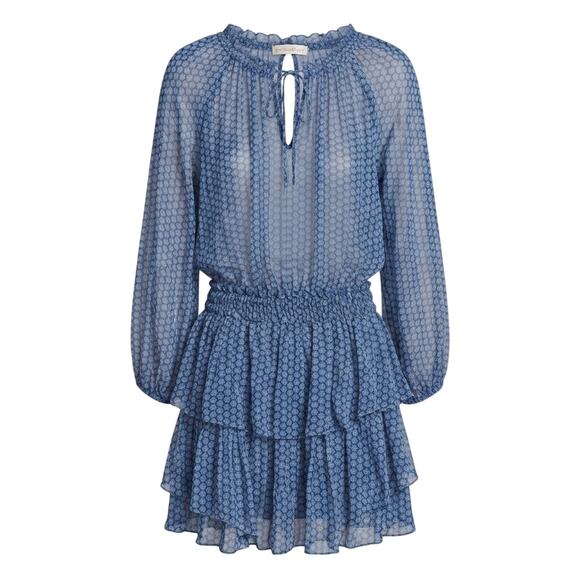 LoveShackFancy Dresses & Skirts - LoveShackFancy Blue Popover Mini Dress Long Sleeve Tiered Ruffle Size M